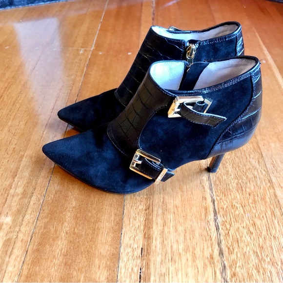 Mimco black suede and leather heeled ankle boots - Picture 2 of 8
